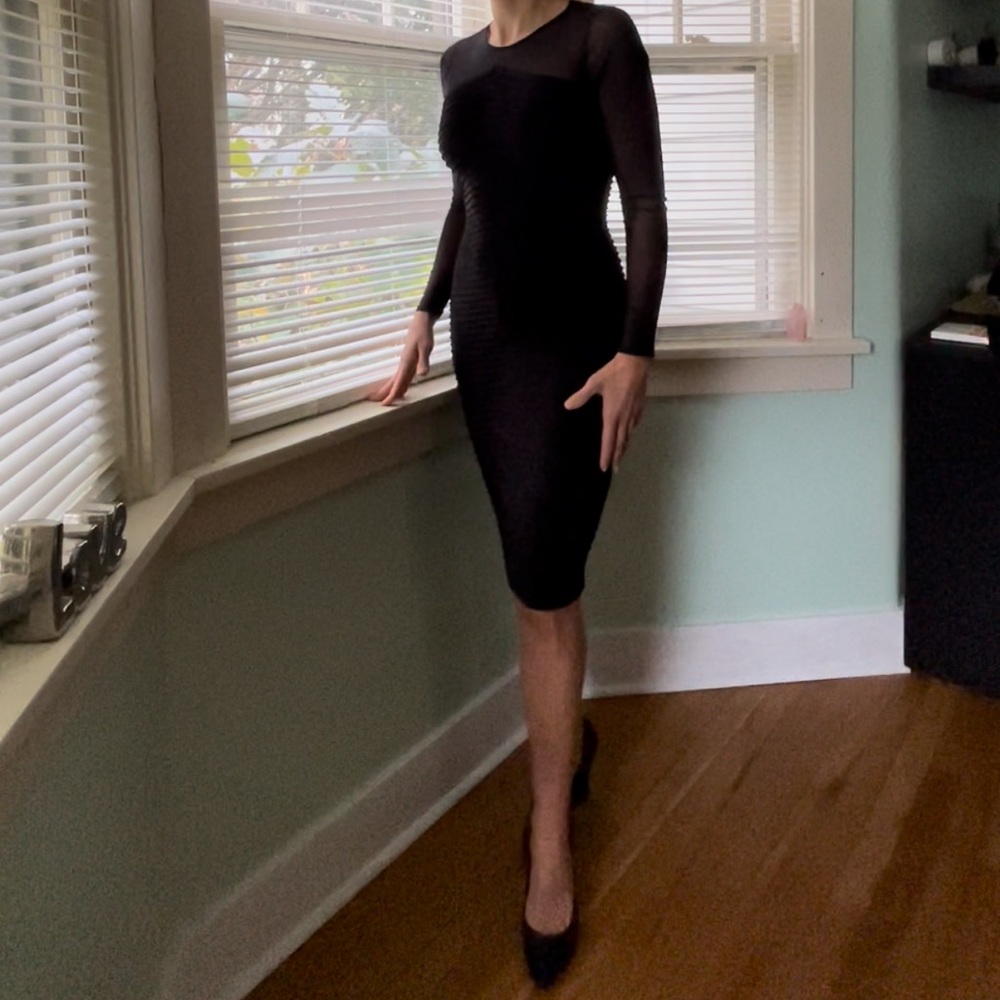 Black cocktail dress sexy mesh sleeves